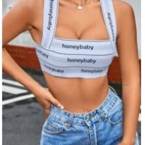SHEIN Gray Text Print Crop Top